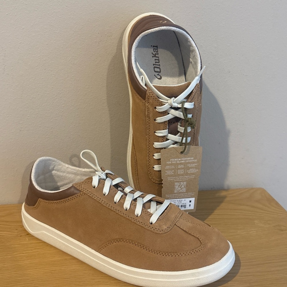 Olukai Punini Suede Men's Casual Sneaker Shoes Tan Brown Lace Up Sz 9 EUR 42